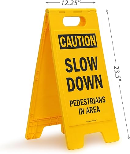 Miniatura 6 de SmartSign - SF-0292-FB-25x12 Precaución - Señal de piso plegable para peatones en la zona  Plástico negro sobre amarillo de 25 x 12 pulgadas