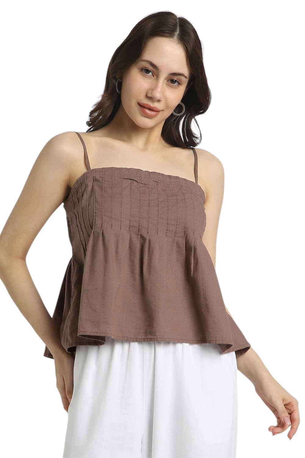 american eagle Women Brown Linen-Blend Strapless Pintuck Top-picture-12
