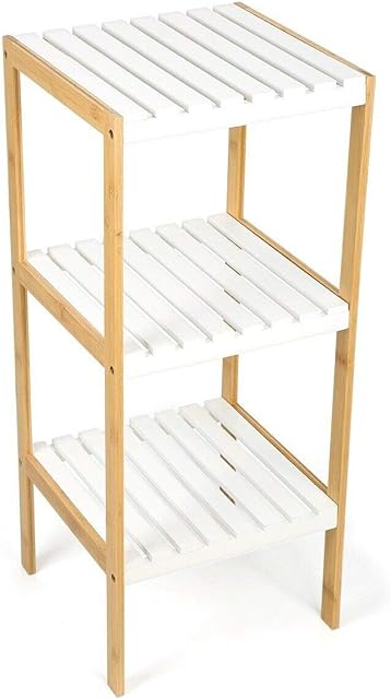 Vencier Bamboo Bathroom Shelf with 3 Tiers, 80 x 34 x 33 cm, Free-Standing Shelving Unit, Wooden Storage Shelves (Natural & White)
