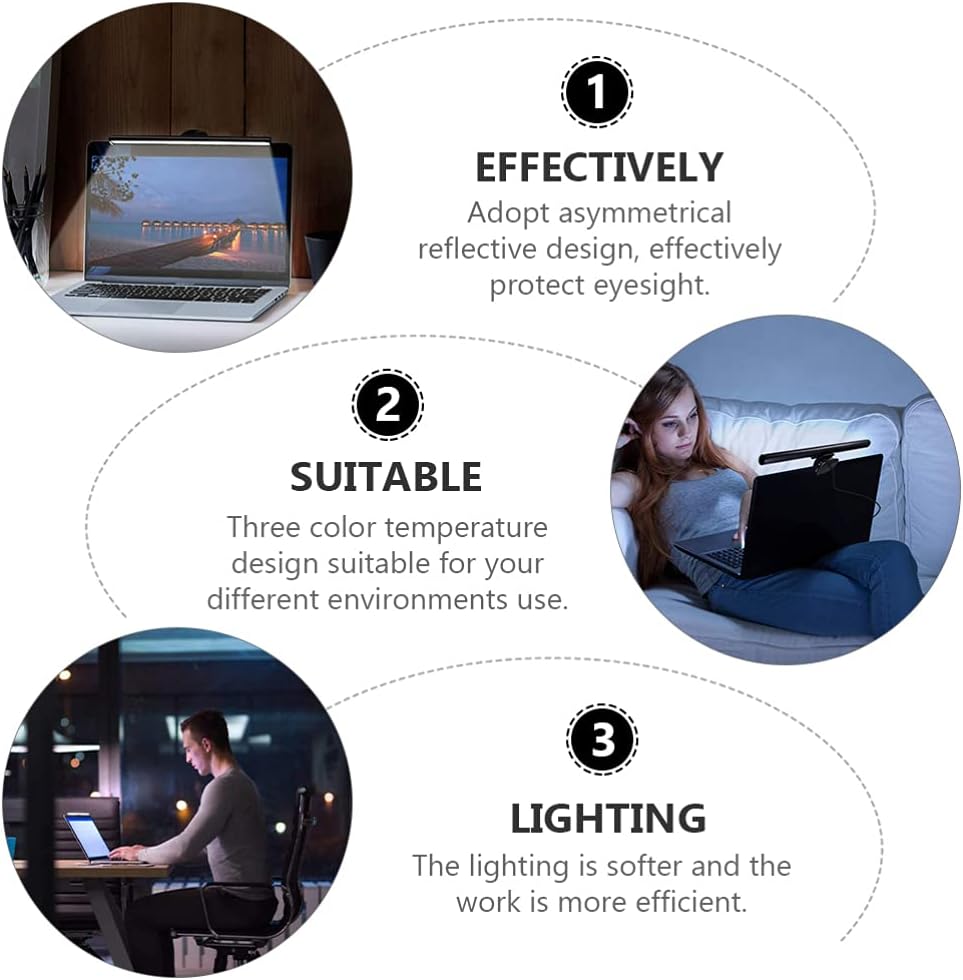 SOLUSTRE 1 Set 26cm Hanging Monitor Light Bar USB Powered LED Screen Lamp Auto Dimming Adjustable Brightness Eye Caring No Glare Space Saving Design Home Office Desk