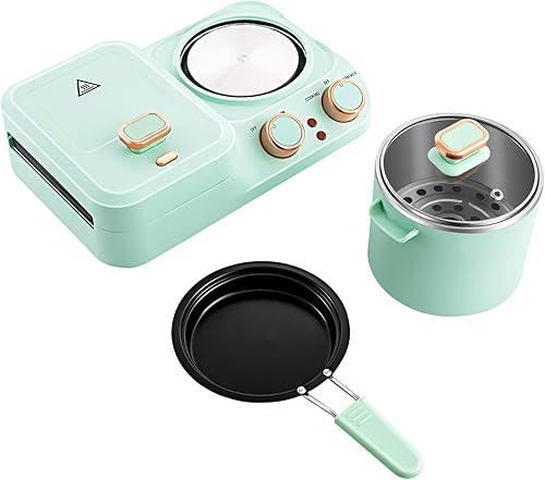Miniatura 8 de Desayuno eléctrico 3 en 1, estación de desayuno retro para el hogar, máquina de sándwich de pan para hacer fideos, bollos rellenos al vapor,