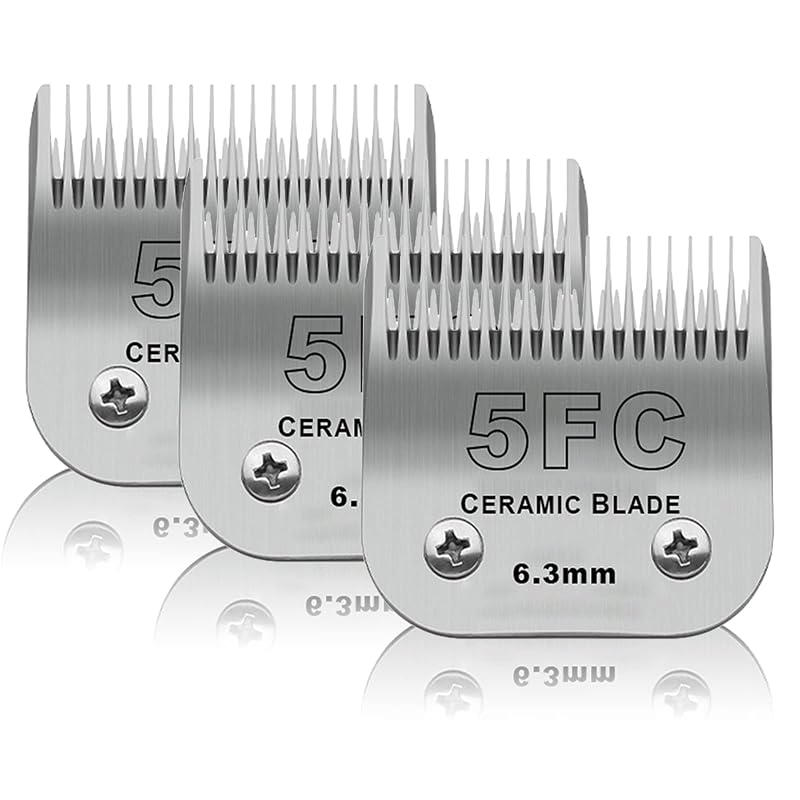 Lâminas de Tosa 5FC Cerâmicas para Cães DODAER, Compatíveis com Andis, Oster A5 e Wahl KM10, Corte de 6,3 mm, Pacote com 3