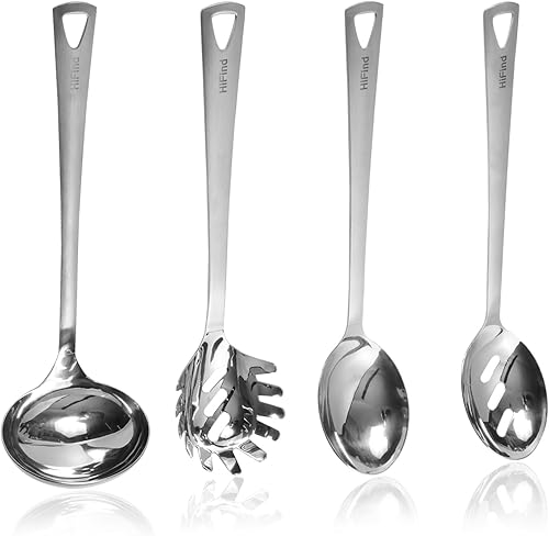 Juego de 4 utensilios de cocina de acero inoxidable, juego de utensilios de cocina duraderos para cocinar, juego de utensilios con cuchara ranurada,