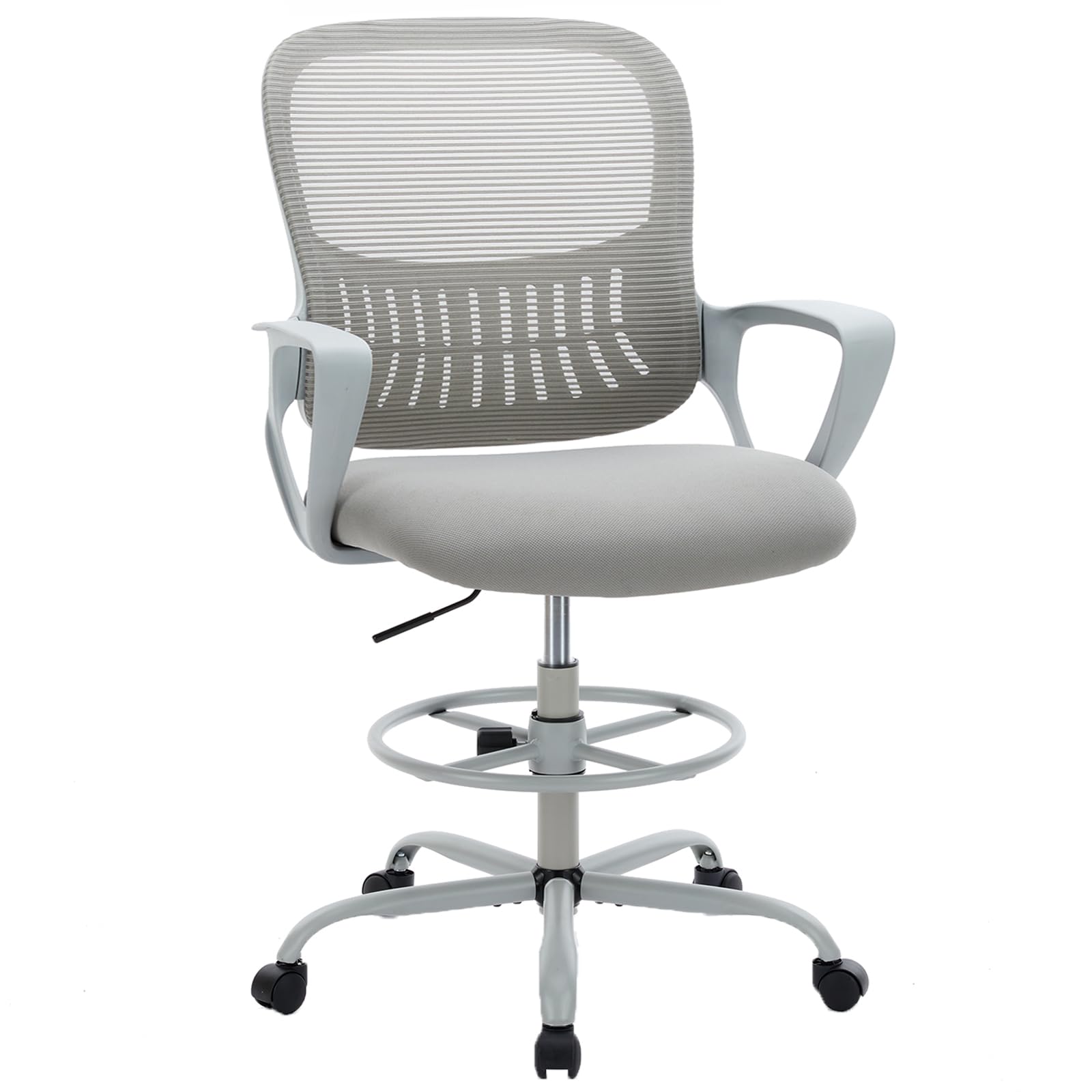 Sweetcrispy Drafting Chair Ergonomic Tall Computer Office Rolling Stool High Adjustable on Wheels with Arms for Standing Desk Bar Counter Height, Thicker Seat Back Lumbar Support and Footrest