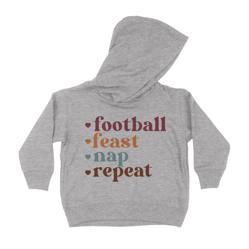 Football Feast Nap Repeat Kids Hoodie Sweatshirt Toddler 2T Heather Grey