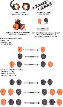 ECG 11 Kg Dumbbell Set Orange-Black 6 in 1 Fitness Set
