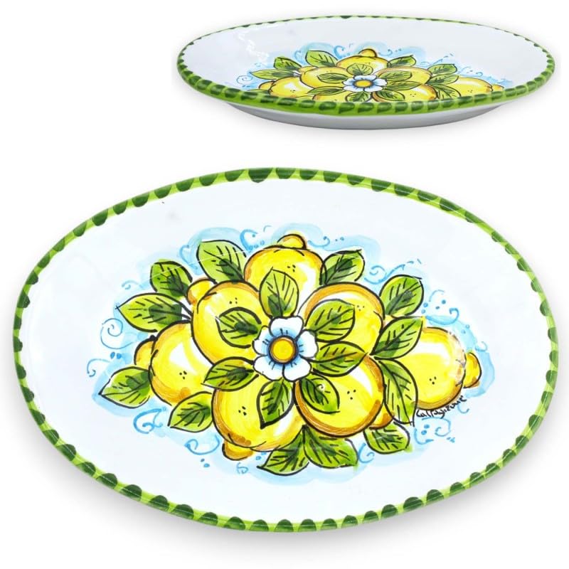 Caltagirone plateau ovale SICILIA BEDDA CAPACI, céramique haut de gamme décor citron
