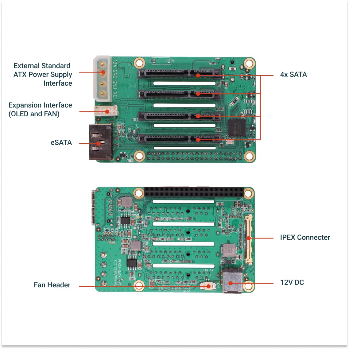 Radxa Penta SATA HAT, fino a 5 dischi SATA HAT per Raspberry Pi 5 e Rock Pi SBC, mini NAS Server, computer a scheda singola