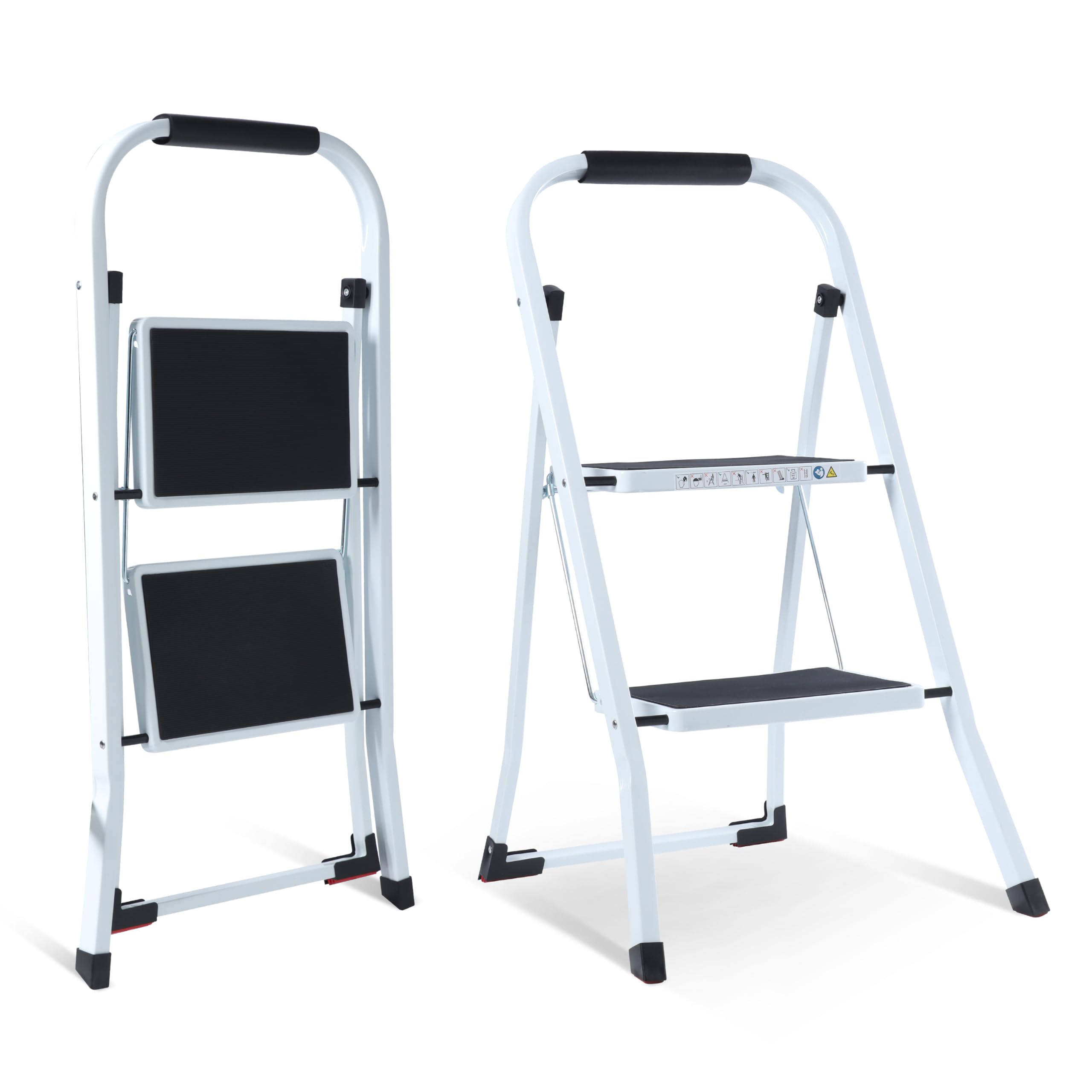 Galvaran 2 Step Ladder – Folding Step Ladder, Portable With Anti-Slip Mat & Comfortable Soft Handgrip, Heavy Duty Steel Step Ladder - Easy to Store Step Ladders, 150KG Max Capacity (2-Step)