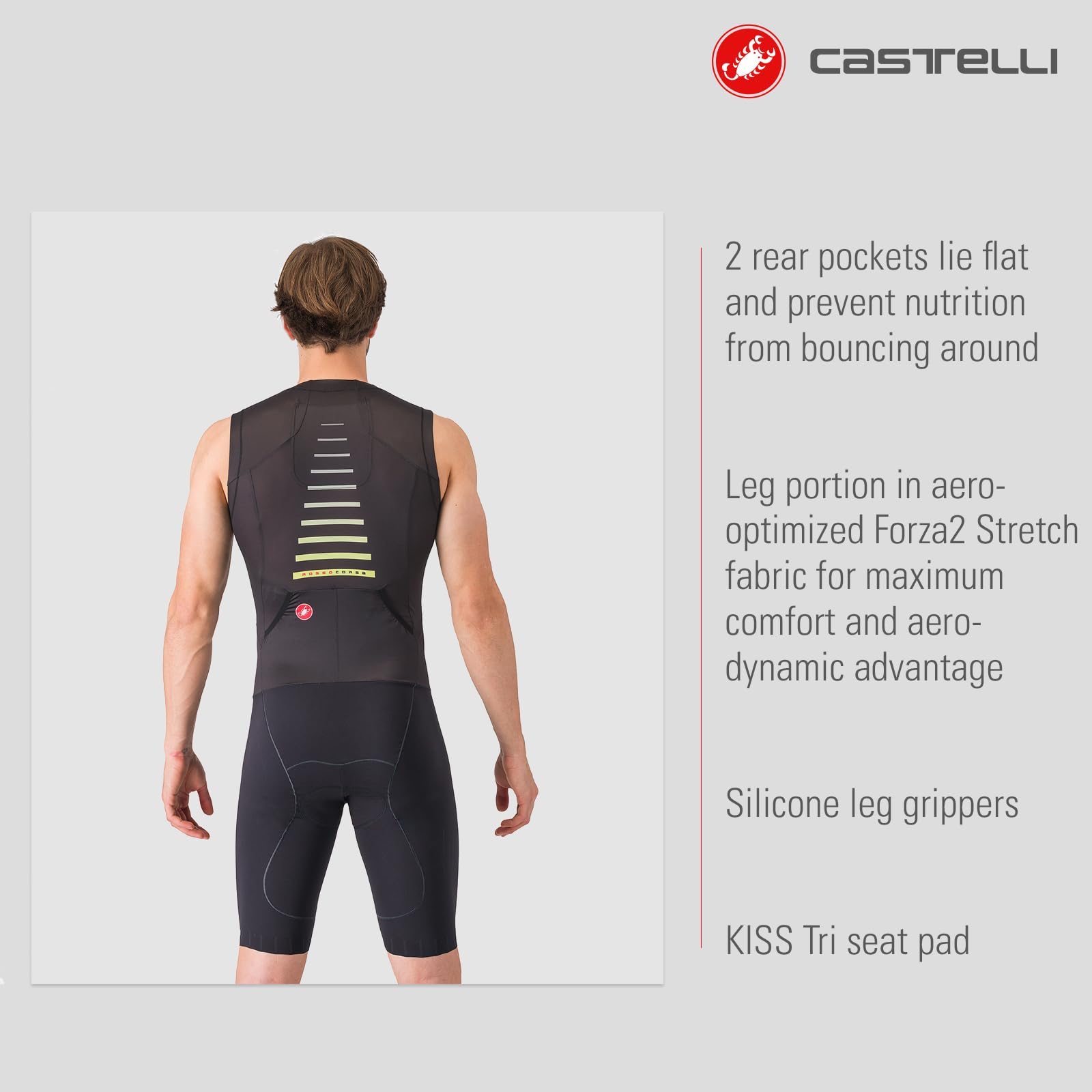 CASTELLI Sanremo 3 Herrenanzug, ärmellos, Radfahren, Rennen, Schwimmen, Radfahren, Laufen, aerodynamischer Triathlon-Anzug mit Tri-Sitzpolster