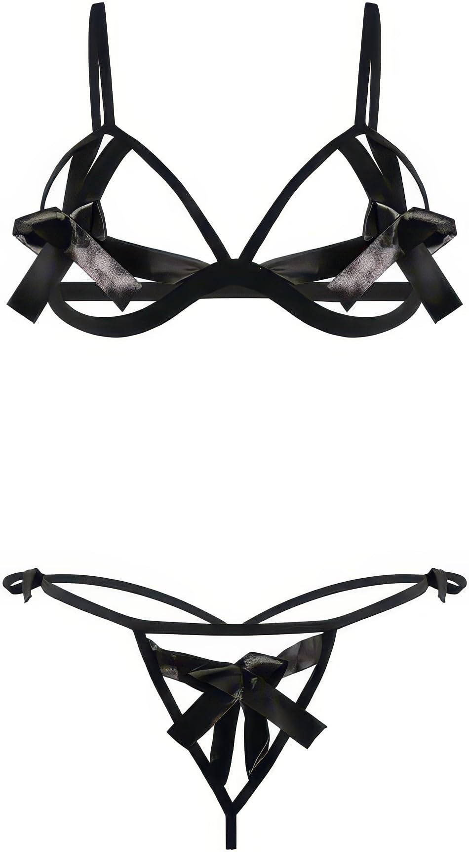 Madsy_msrx-1 Women Poly Cotton Mesh Bra Panty Lingerie Set with Handcuff and G-String Panty (Free Size, Black)-picture-40