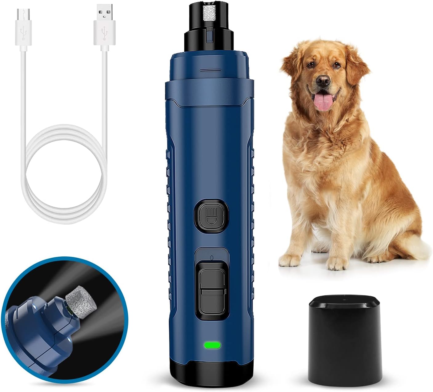 Roteem Dog Nail Grinder - Professional Pet Nail Trimmer Painless Paws Grooming -with 2 LED Light 2-Speed Electric Rechargeable…