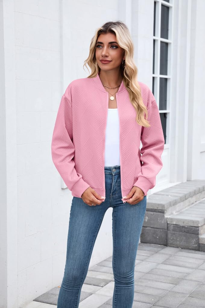 Women Bomber Jacket Textured Casual Lightweight Trendy Outerwear 2026 Coat image 5
