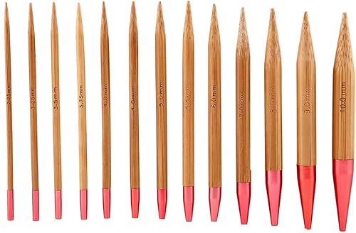 Miniatura 5 de Juego de agujas de tejer intercambiables, agujas de ganchillo de bambú carbonizado, juego de anillos circulares de aluminio con bolsa de