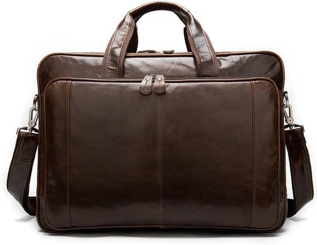 Mallette ordinateur en cuir rétro et son sac à bandoulière simple pour homme