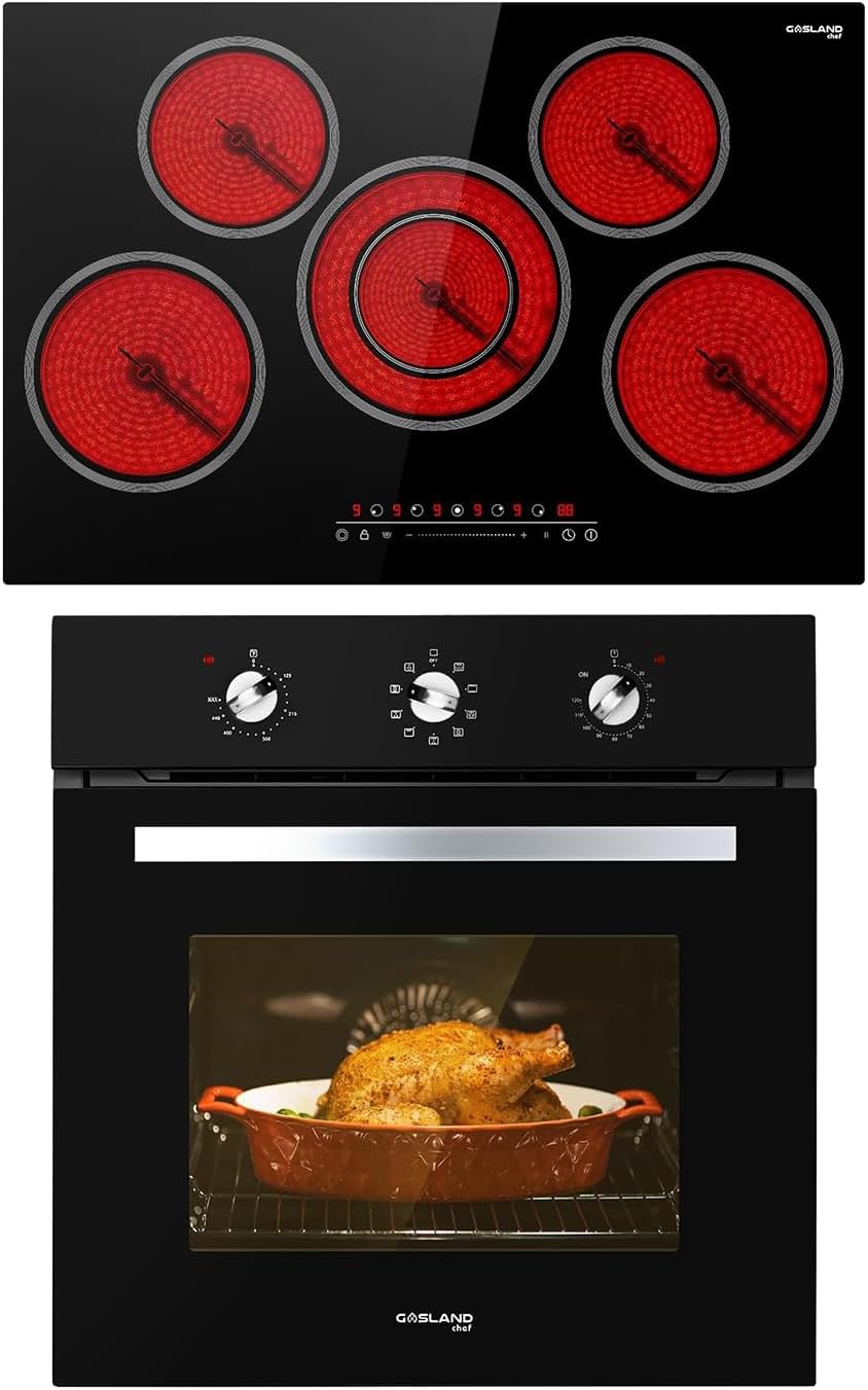 GASLAND 24 Inch Single Wall Oven ES606MB + 30 Inch Electric Cooktop CH775BF