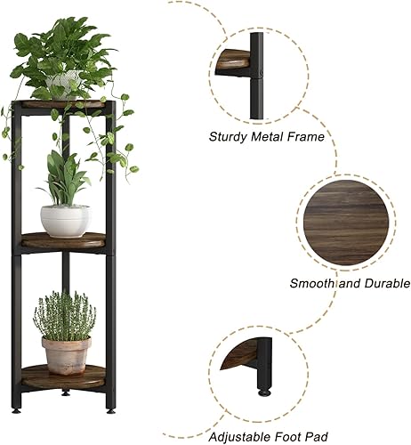 Miniatura 5 de Soporte para plantas de esquina interior alto de 3 niveles de metal moderno para almacenamiento de flores para sala de estar, balcón, jardín, negro