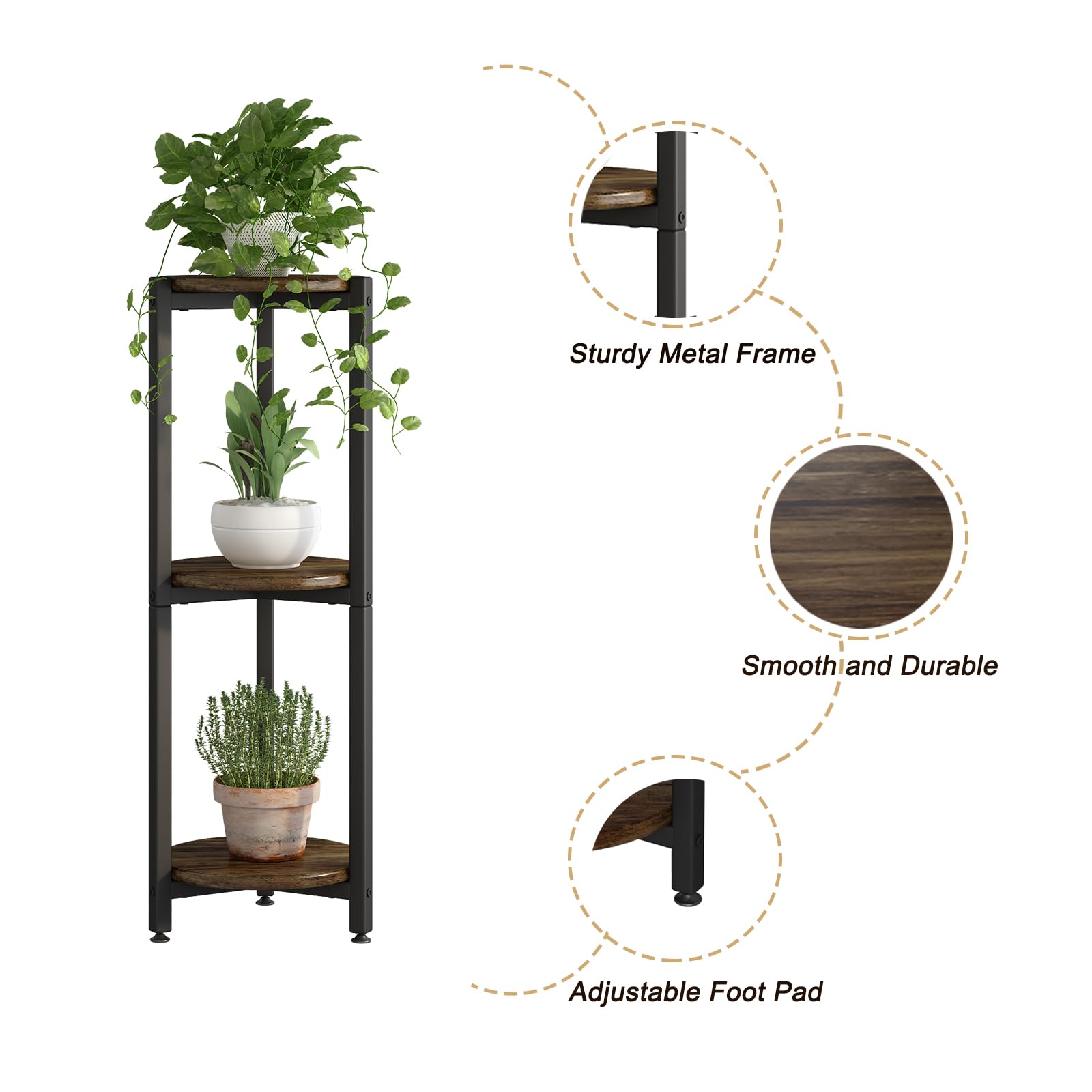 Supporto per piante per interni ed esterni, mensola angolare in metallo a 3 ripiani, supporto per vasi da fiori, per soggiorno, balcone, giardino (bianco
