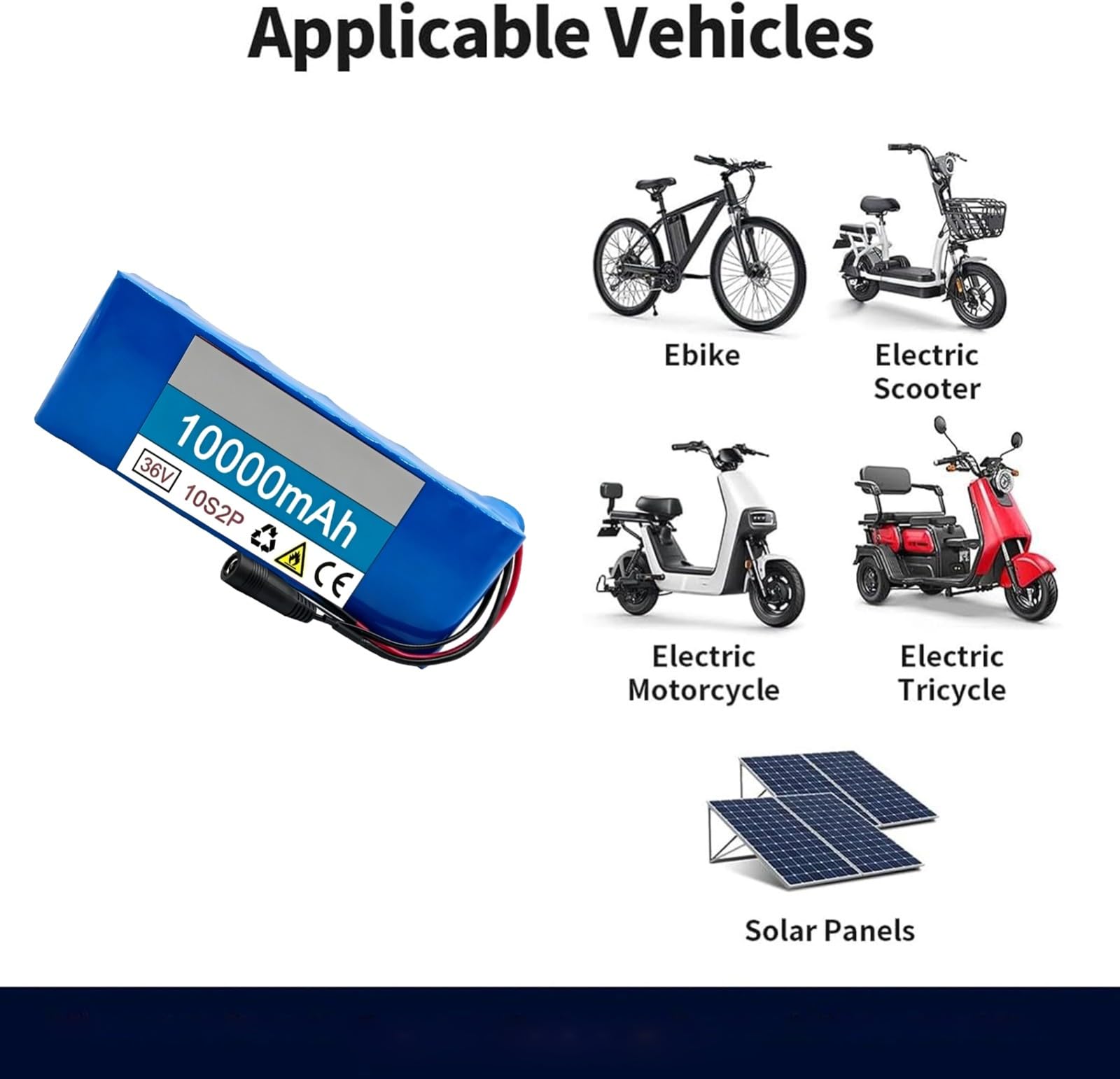 Batterie 36 V 10 Ah pour Vélo Électrique Et Trottinette Électrique, Batterie Lithium-ION Étanche, Bloc-Batterie De Remplacement avec Chargeur
