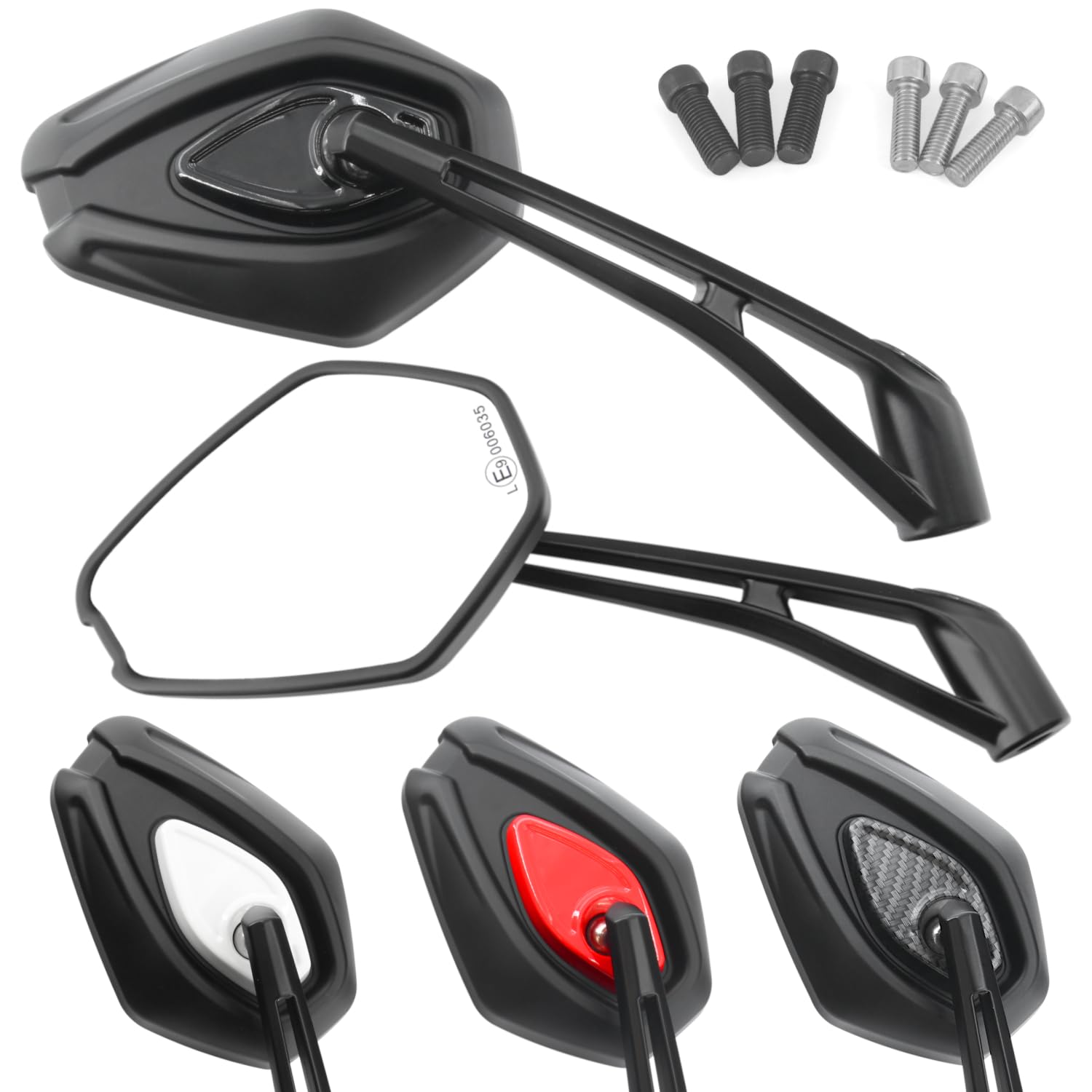 Area1 Rétroviseur moto et scooter Rouge (2 pièces) homologué E, 2xM10/M8 filetage à droite+1xM10/M8 filetage à gauche ATV, Quad (Noir)