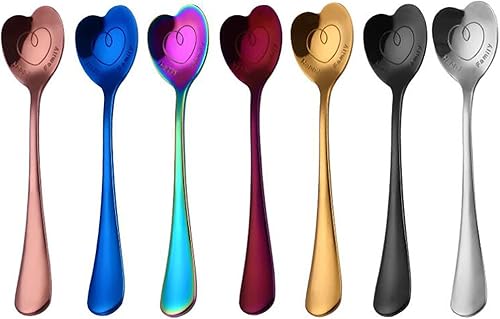 Miniatura 1 de Juego de 7 cucharas de acero inoxidable, cucharas en forma de corazón, cuchara de café, cuchara de postre, cucharas de helado, cucharas de té,