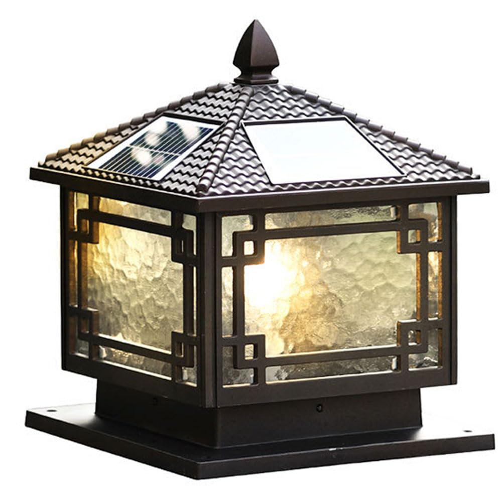 KXEcoLife Solar Street Lights Outdoor Post Lamp IP54 Waterproof Lantern Garden Patio Fence Decorations Pillar Lighthouse Square Wall Column Lamp,