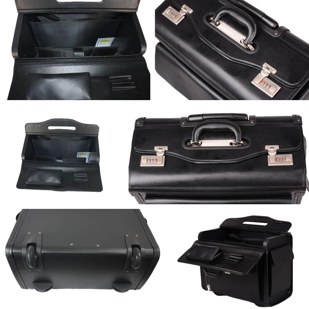 Large Wheeled Laptop Pilot Case in Grained Faux Leather Rolling Briefcase Business Bag on Wheels - Image 3