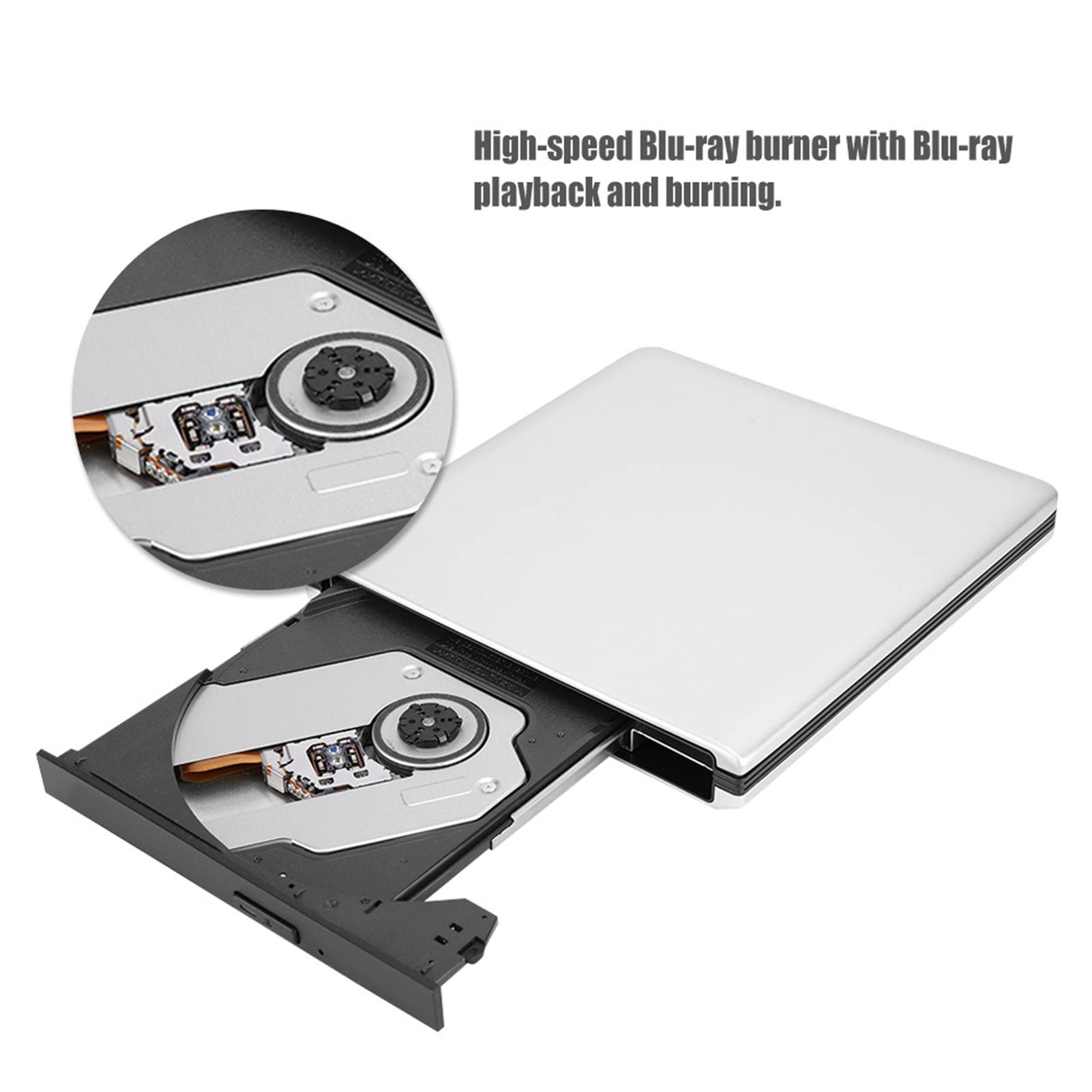 Lecteur Blueray pour PC, graveur de Disque avec Lecteur Blu-Ray Externe USB3.0, graveur DVD CD BD en Alliage d'aluminium pour Ordinateur Portable