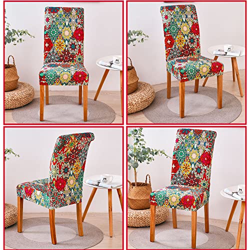 Yuuzue 4Pcs Dining Chair Covers With Printed Floral Patterns Soft Stretchable Chair Covers Spandex Banquet Chair Seat Protector Slipcovers For Holiday Home Party Hotel Wedding Ceremony #TOP1