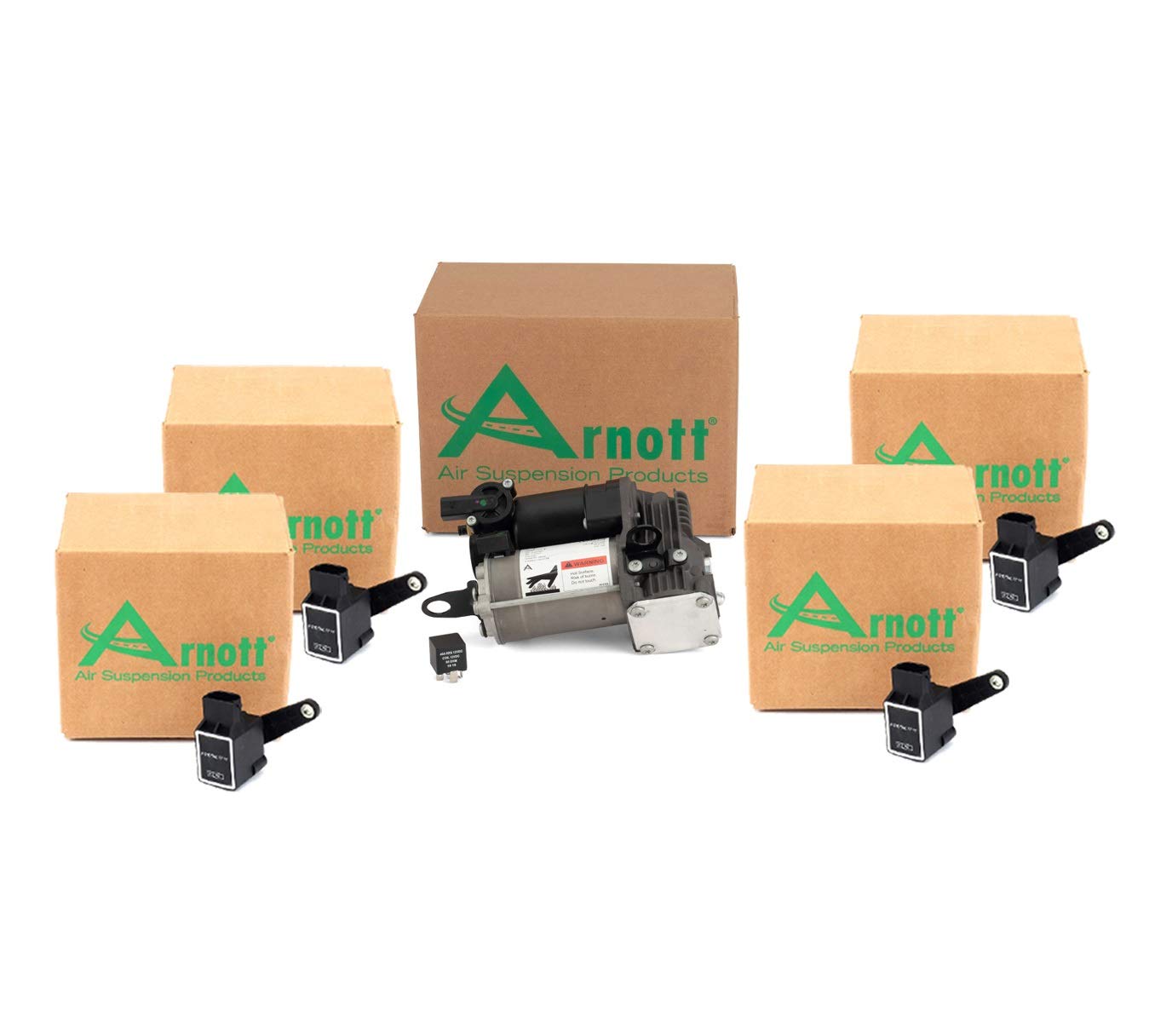 Arnott Front Rear Ride Height Sensors and Air Compressor Kit For Mercedes C216 With AIRMATIC