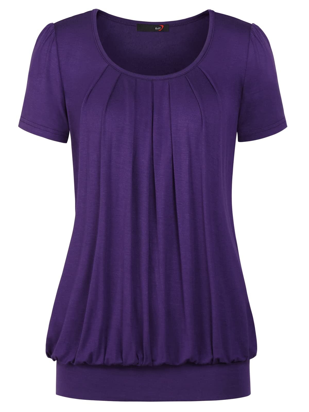 DJT Damen T-Shirt Sommer Oberteile Rundhals Falten Kurzarm Print Bluse Basic Shirt Tunika Tee Tops