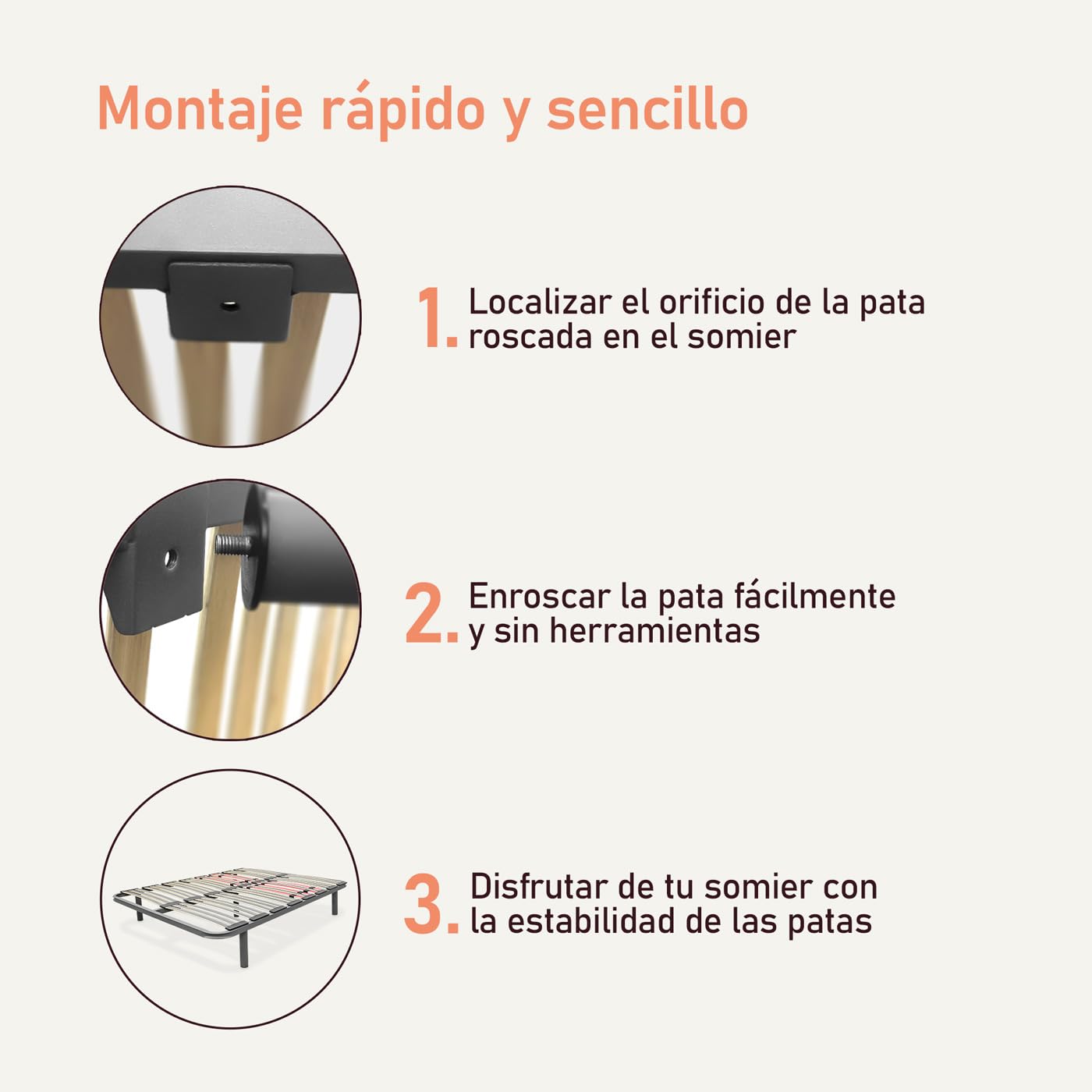 amuéblate Online - Somier Multiláminas Extra Resistente con Reguladores Lumbares de 135 x 190 con 5 Patas de 25cm Incluidas