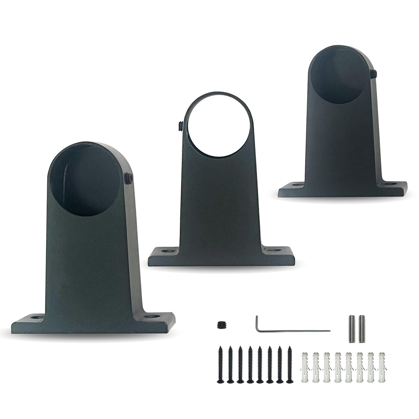 Black Handrail Bracket Metal Stair Railing Brackets with Mounting Screws Heavy Duty Wall Mounted Staircase Handrail Brackets for Outdoor & Indoor (3*Bracket, 1)