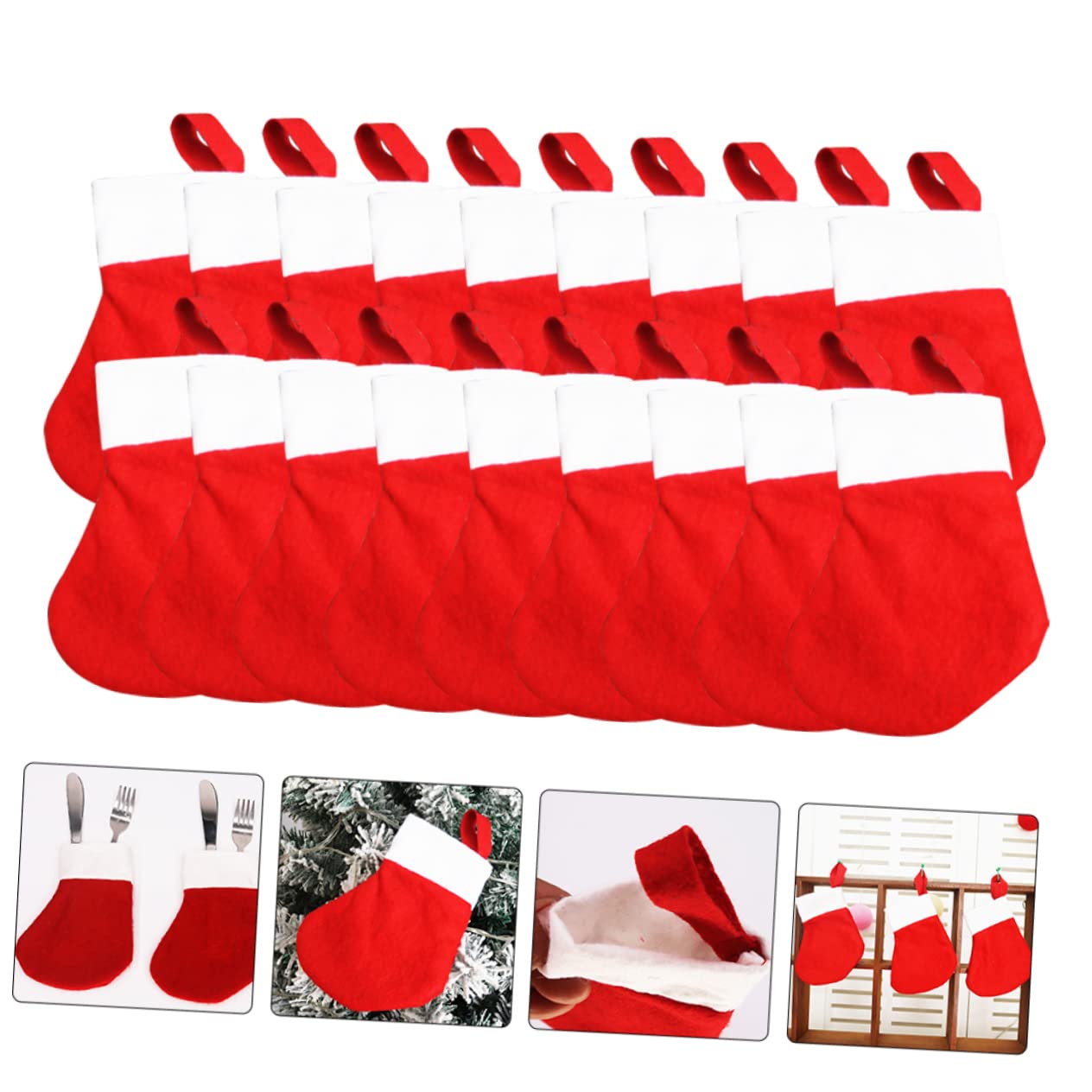 TOPBATHY 80 Piezas Calcetines Navideños Bolsillo De Cubiertos De Navidad Calcetín De Navidad Colgando Decoración Colgante De Calcetín De Fiesta De Navidad Mini Tela No Tejida Rojo