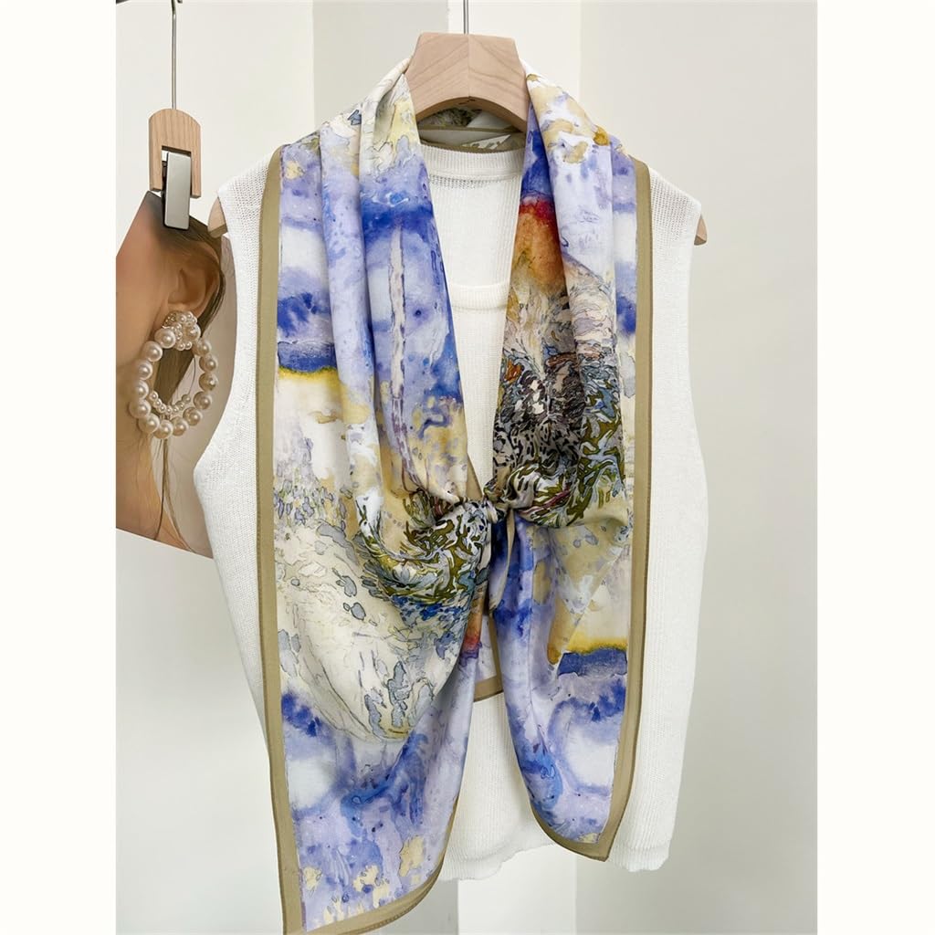 Soie Crêpe de Chine Foulard en Soie Foulard Femme Long Polyvalent Petit Châle Décoration