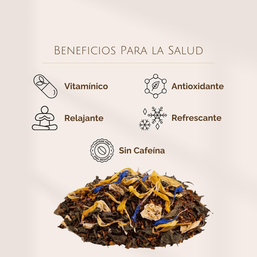 Rooibos de Mango y Naranja a Granel 100 Gramos - My Tea Moments - Cultivo Sostenible - Ingredientes Naturales: Aciano, Albaricoque, Caléndula, Mango, Naranja, Rosa.