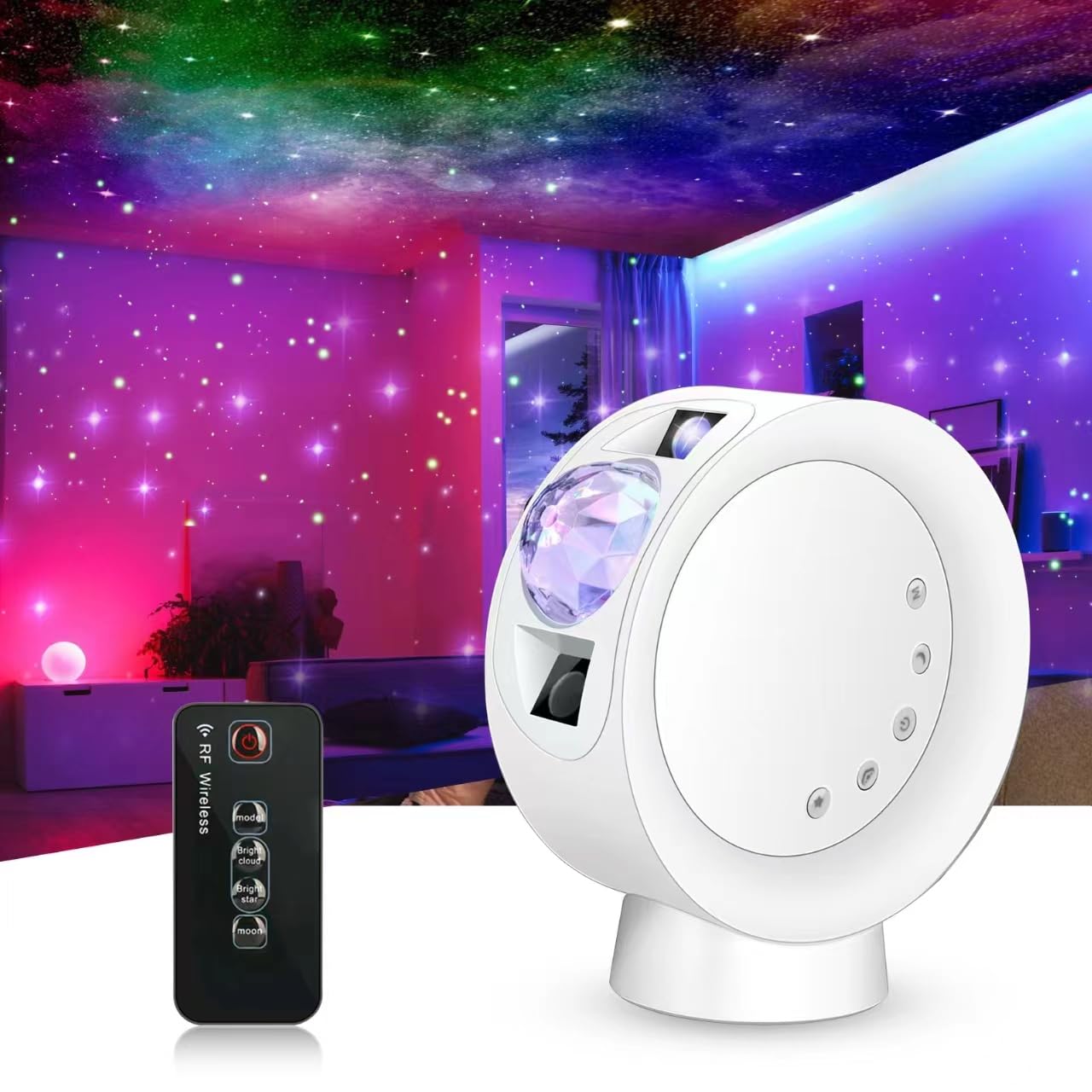 KIVOTAC Star Projector Light, LED Night Light Colorful Starry Lamp with 9 Lighting Modes,Remote Control and Angle 300° Adjustment Galaxy Projection for Bedroom,Party,Home and Theater