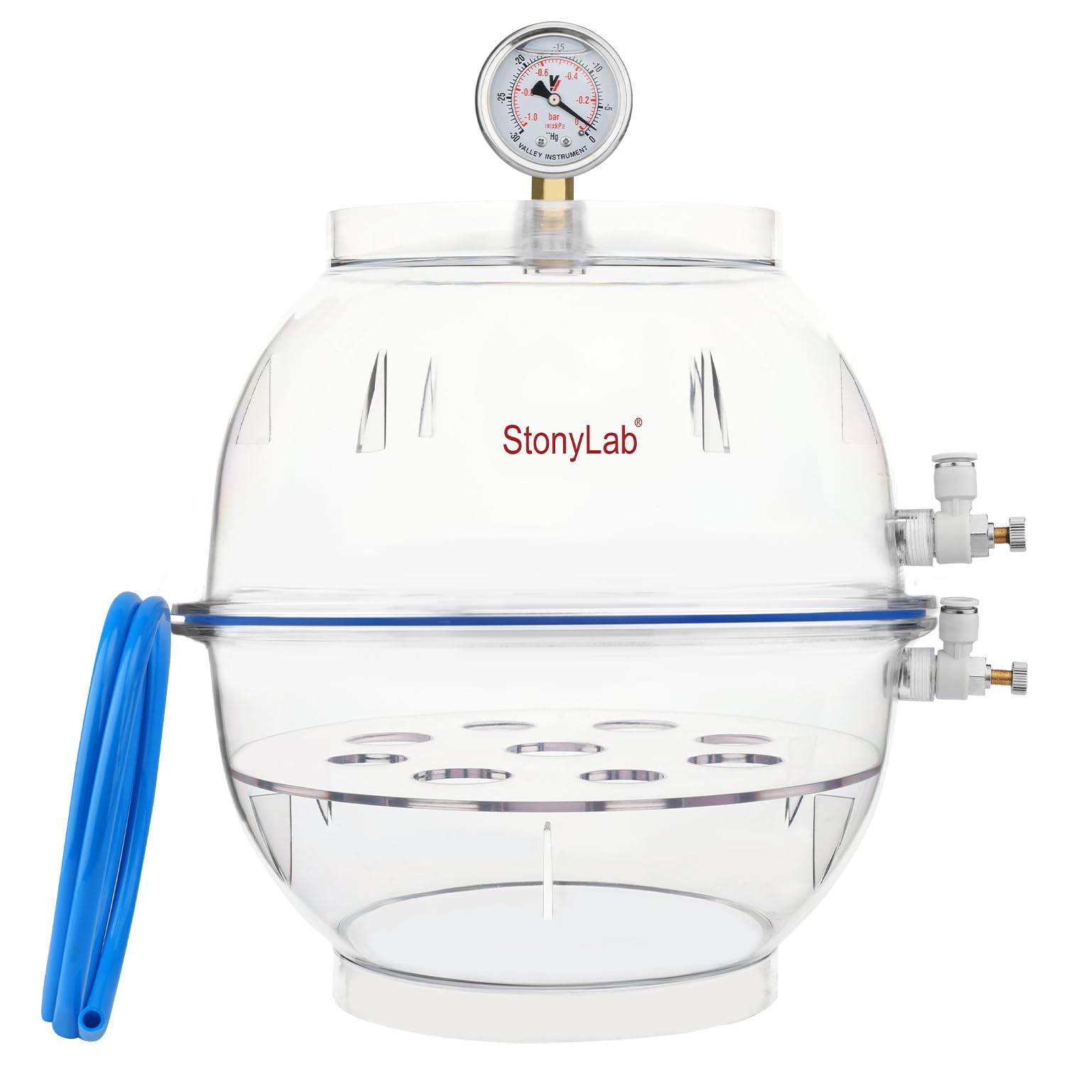 Sponsored Ad – stonylab PC Vacuum Desiccator, Thickened Material for Enhanced Durability, Reliable Silicone Seal, Dual Valve System, Equipped with Vacuum Gauge, 250 mm Diameter, for Laboratory Use
