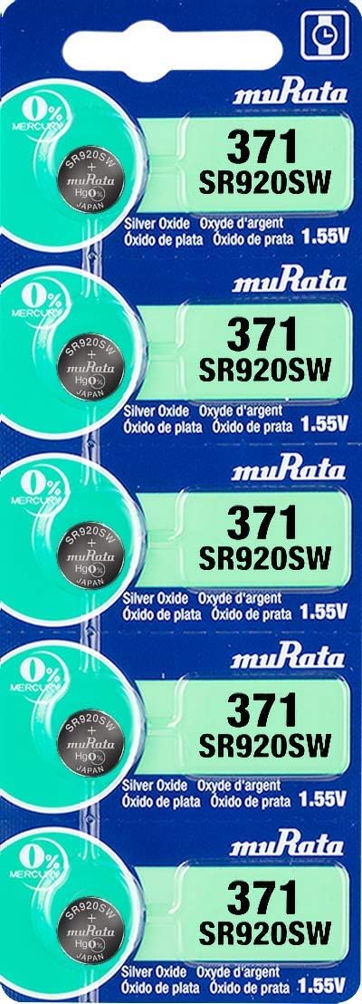 5 x Murata 371 SR69 AG6 SR920SW Silver Oxide 0% Mercury Watch Battery [1 Strip of 5 Batteries]