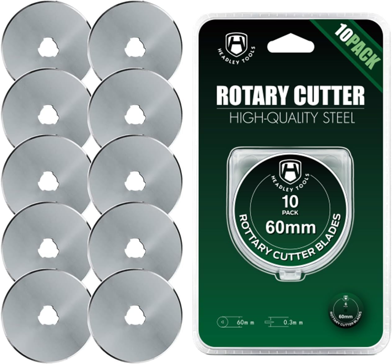 60mm Rotary Cutter Blades 10 Pack Fits Olfa, Fiskars, Replacement Rotary Blade for Arts Crafts Quilting Scrapbooking Sewing, Sharp and Durable