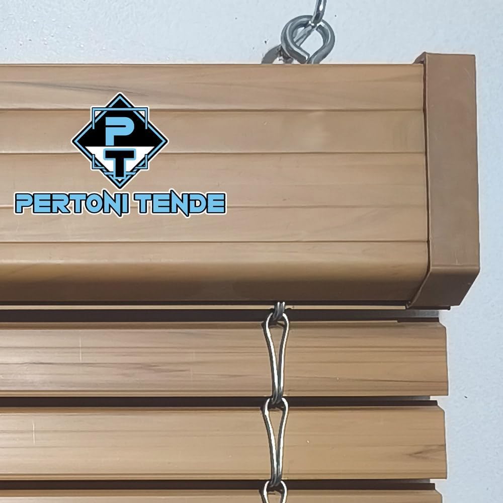 Stores enrouleurs en PVC Couleur Imitation Bois – Portes et fenêtres – Installation Facile – PERTONI TENDE (Hauteur 120cm x Largeur 110cm)