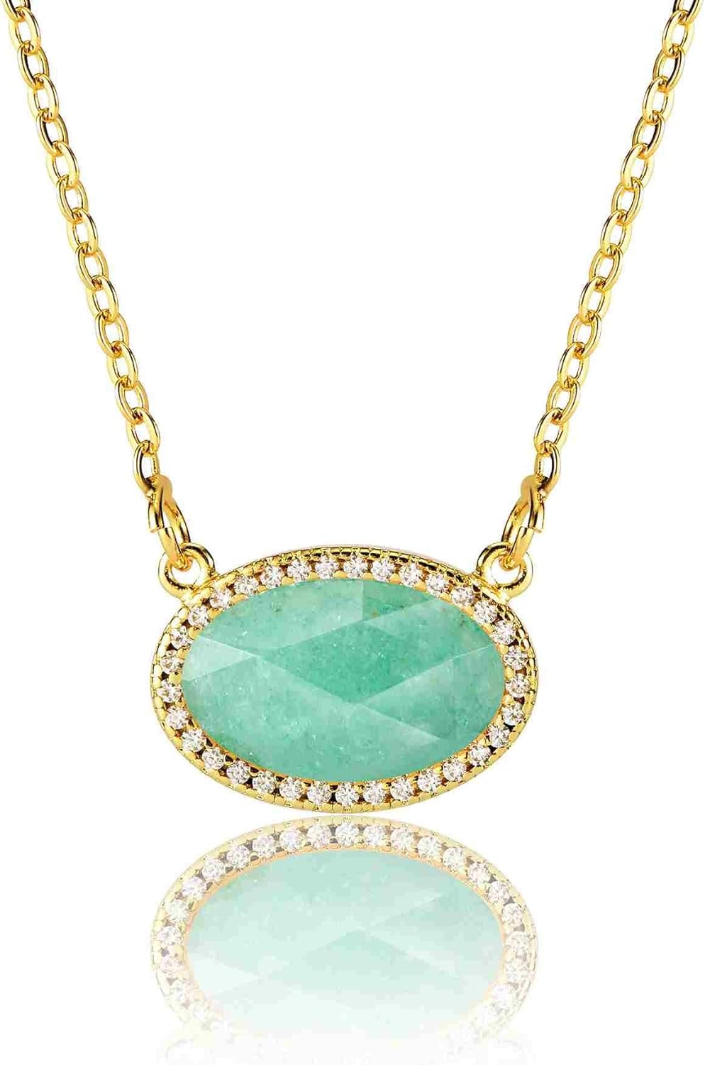 14K Gold Plated Pendant Necklace for Women Oval Cut Gemstone Crystal Pendant Necklaces Birthday Gifts for Women Mom Wife Friends
