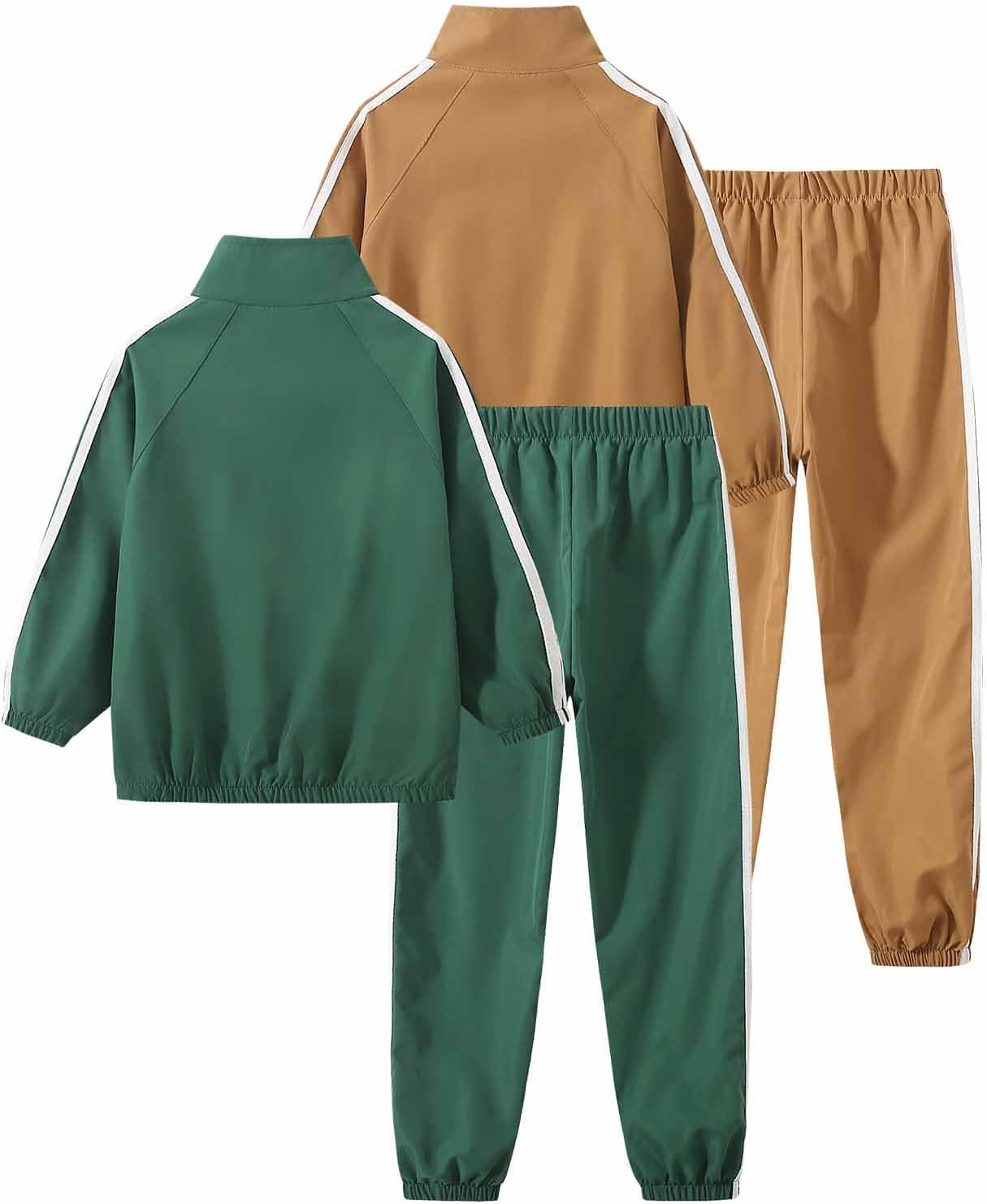 JOLYSHILD Boy 4 Piece Stripes Long Sleeve Stand Collar Half-Zip Pullover Sweatshirt and Sweatpants Outfit 3-12Y - Image 2