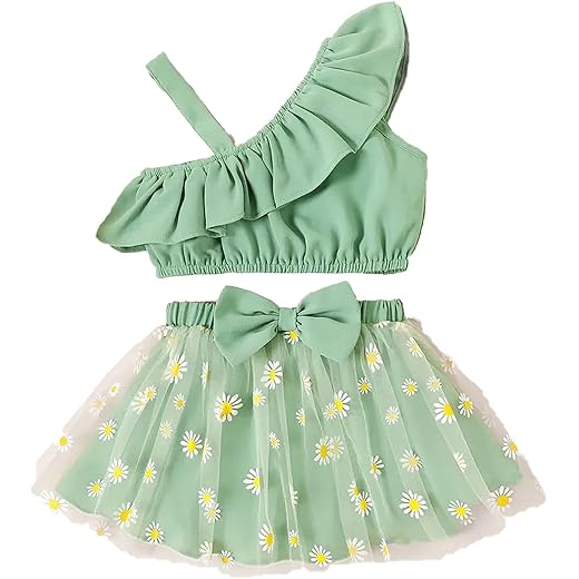 Fancy Baby Girls Crop Top + Skirt Pista Green