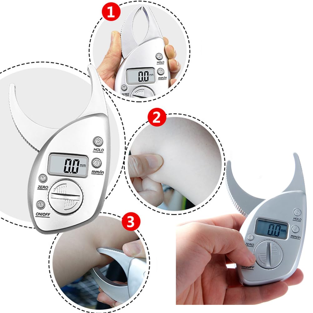 Healifty Calibrador De Grasa Corporal Portátil Con Pantalla Lcd Precisa Herramienta De Medición De Pliegues De Piel Para Salud Y Fitness 4.5 Pulgadas