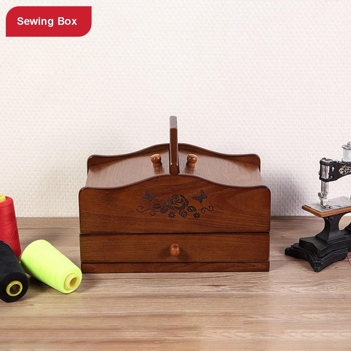 Przenośny Drewniany Kosz Do Szycia, Organizer Na Materiały Do ​​haftu W Stylu Vintage, Eleganckie Puste Pudełko Do Przechowywania Prezentów, Wielofunkcyjne Pudełko Na Igły I Nici Do Szycia I Haftu Ent