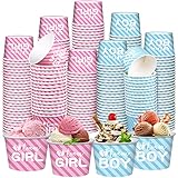 Ramede 100 Pcs Gender Reveal Ice Cream Cups Disposable 8 oz Team Boy Team Girl Pink and Blue Paper Cups Whats The Scoop Gender Reveal Decorations Dessert Bowls for Baby Shower Birthday Party Supplies