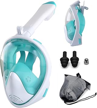 Full Face Snorkel Mask 180View Panoramic Design Diving Mask Swimming Scuba Detachable Breathing Tube with Action Camera Mount Adapter Anti-Fog Anti-Leak for Man Woman Ad