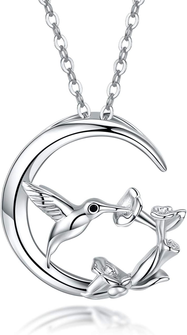 JUSTKIDSTOY S925 Sterling Silver Hummingbird Pendant Necklace with Flowers Bird Animal Jewelry Gift for Women