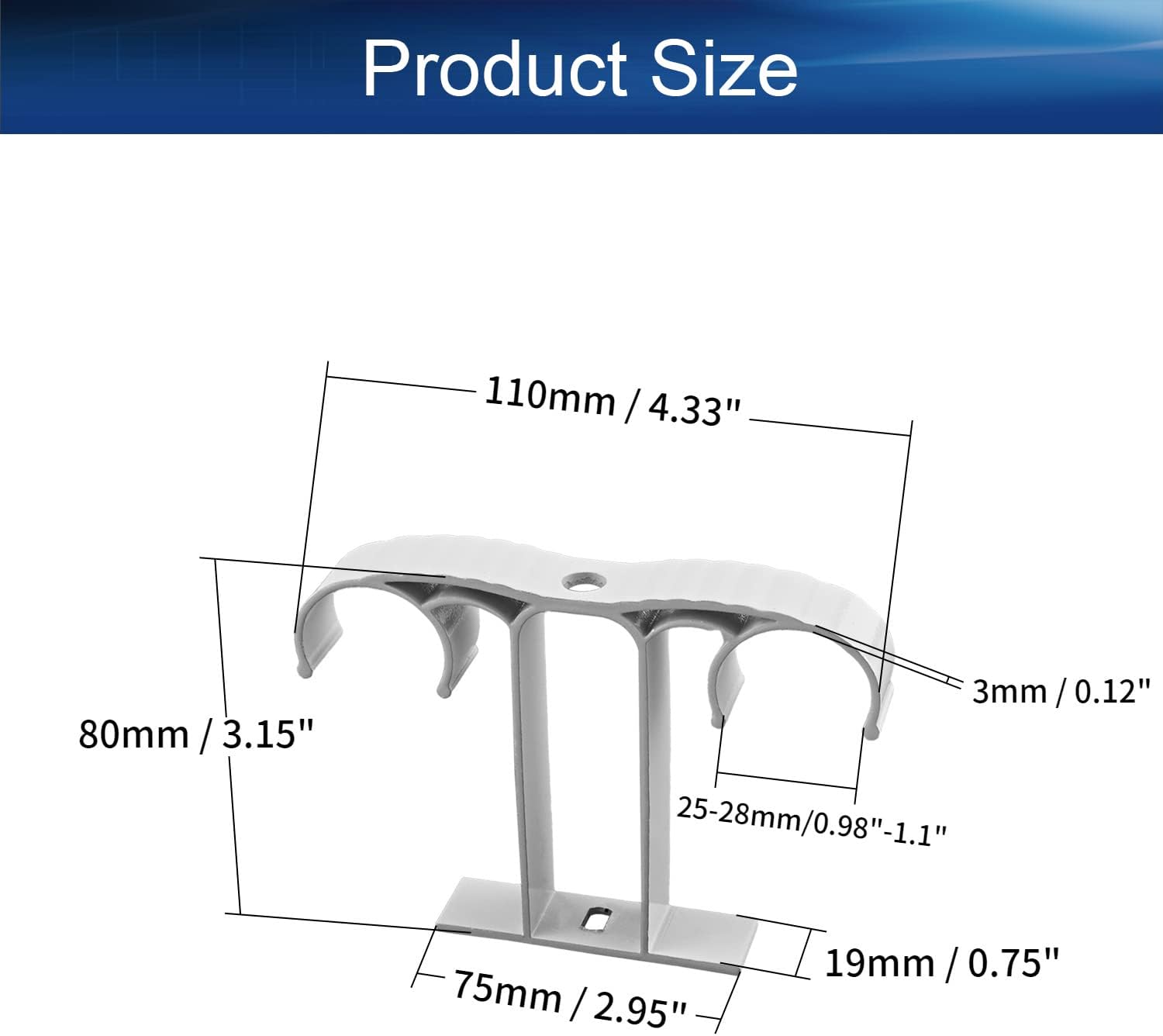 Wsporniki do karniszy, wsporniki do karniszy Premi Curtain Rod Wall Double Bracket Premium Aluminum Alloy Plastic Drapery Rod Bracket for Walls, Curtain Rod Holder 4Pcs 140 X 80 X 19mm White ( Color :